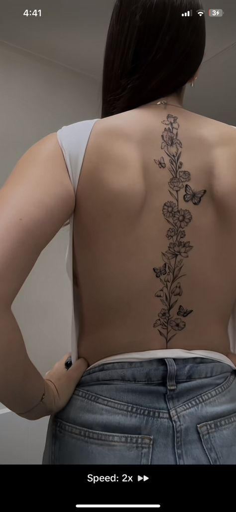 Giant Tattoo, Back Tattoos Spine, Floral Back Tattoos, Underboob Tattoo Designs, Flower Spine Tattoos, Unique Butterfly Tattoos, Rib Tattoos For Women, Cross Tattoos For Women, Tattoos For Women Flowers