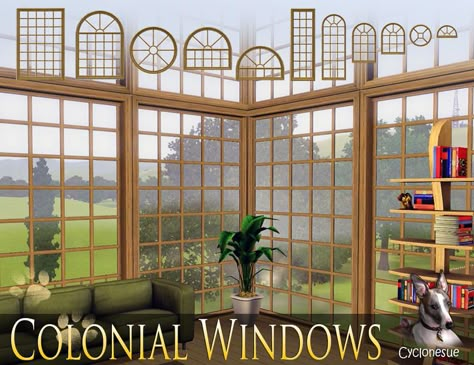 Colonial windows extended to include counter-height, loft, full height and width and matching smaller windows.  If you want to download individual windows only, note that the icons shown on this... Colonial Windows, Sims 4 Windows, Sims 4 Packs, Sims Furniture, Sims Packs, Sims 4 Bedroom, Furniture Cc, Sims 4 House Building, The Sims 4 Packs