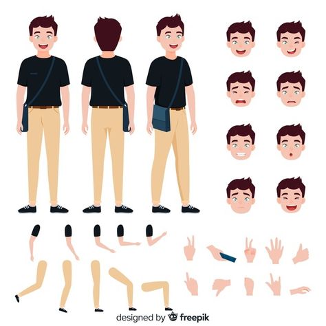 Cartoon Man Character, Hand Template, 2d Character Animation, Flat Character, Cartoon Body, Body Template, الفن الرقمي, Vector Character Design, Free Characters