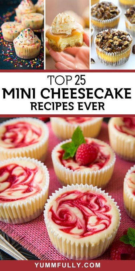 If you’re cooking for a crowd or it’s your turn to bring sweet treats to a party, any of these Mini Cheesecake recipes will win the prize at the dessert table! From fruit-flavored creamy delights to chocolate delicacies, be sure to save one for yourself, because they will definitely disappear before your very eyes! Kraft Mini Cheesecakes, Mini Cheesecakes Raspberry, Cheesecake For A Crowd Parties, Holiday Mini Cheesecake Recipes, Individual Desserts In A Cup No Bake Mini Cheesecakes, Savory Mini Cheesecakes, Single Serve Cheesecake Cups, Light Easy Dessert Recipes, Mini Dessert Cups For Parties