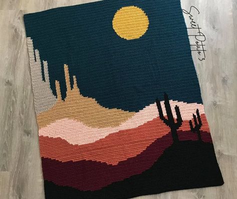 Desert Skies Crochet Blanket Pattern, throw blanket, graph crochet, gift for cactus lover, native nature blanket, landscape afghan, sunset image 1 Crochet Landscape, Crochet Desert, Nature Blanket, Change Colors In Crochet, Crochet Unique, Pattern Throw Blanket, Graph Crochet, Half Double Crochet Stitch, Maker Ideas