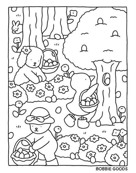 Coloring Sheets Aesthetic, Cute Coloring Pages Aesthetic, Doodle Coloring Pages, Bobbie Goods, Kitty Coloring, Bear Coloring Pages, Hello Kitty Coloring, Detailed Coloring Pages, Dog Coloring Page