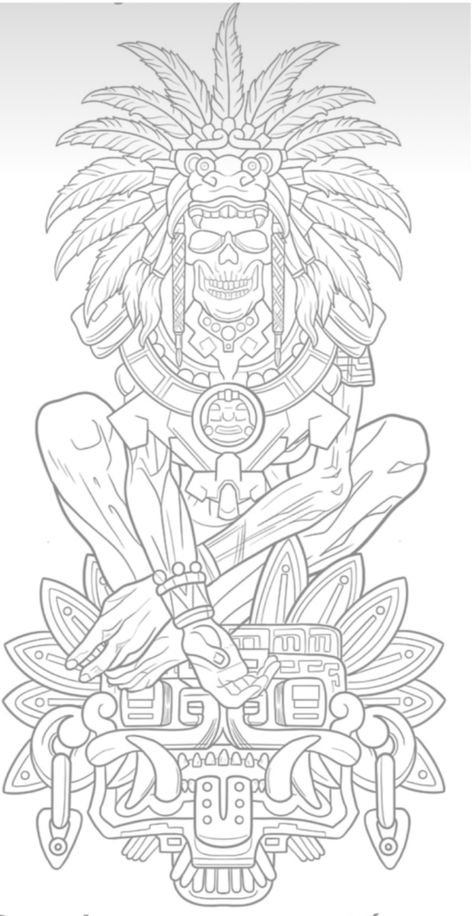 Aztec And Mayan Art, Aztec Tattoo Patterns, Aztec Tattoo Stencils, Aztec Pyramid Tattoo Design, Aztec Drawing Sketches, Aztec Skull Tattoo, Aztec Art Tattoo, Aztec Warrior Tattoo, Chest Tattoo Drawings