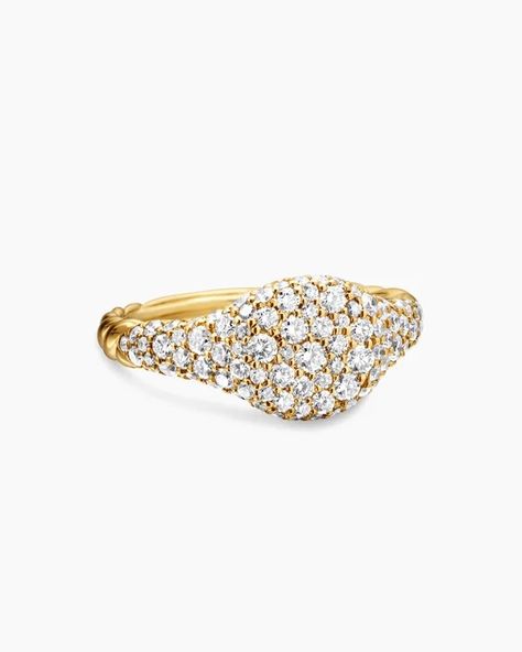 Petite Pavé Pinky Ring in 18K Yellow Gold with Diamonds, 7mm David Yurman Pinky Ring, Diamond Pinky Ring For Women, Pinky Ring For Women, Pinky Rings For Women, David Yurman Rings, Diamond Pinky Ring, Diamond Jewlery, Pinky Rings, David Yurman Ring