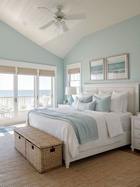 20 Neutral Coastal Bedroom Decor Ideas » Lady Decluttered Coastal Bedroom With Shiplap, Neutral Coastal Bedroom, Beach Inspired Bedroom, Costal Bedroom, Beach Room Decor, Beachy Bedroom, Beach Themed Bedroom, Bedroom Hacks, Beach House Bedroom