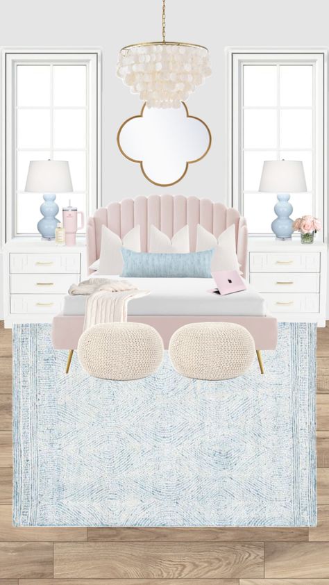 Preppy Aesthetic Bedroom, Pink And Blue Room, Neutral Bedrooms With Pop Of Color, Preppy Bedroom Ideas, Baby Blue Bedrooms, Light Pink Rooms, Blue Girls Rooms, Light Blue Rooms, Girls Blue Bedroom