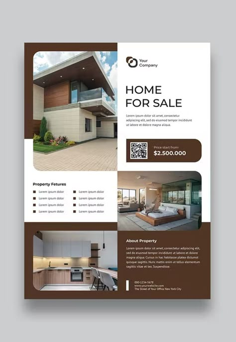 Real Estate Flyer Template PSD Real Estate Leaflet Design, Property Listing Design, House Flyer Design, Flyers Design Layout, Poster Real Estate, Interior Design Flyer, Real Estate Graphics, Real Estate Flyer Design, Real Estate Banner