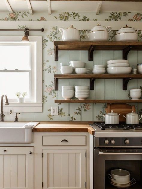 they dream White Vintage Kitchen Ideas, Vintage Farm Kitchen, Kitchen With Beadboard, Kitchen Beadboard, Industrial Kitchen Ideas, Cottage Core Kitchen, Beadboard Paneling, Cottage Style Kitchen, Industrial Kitchen Design