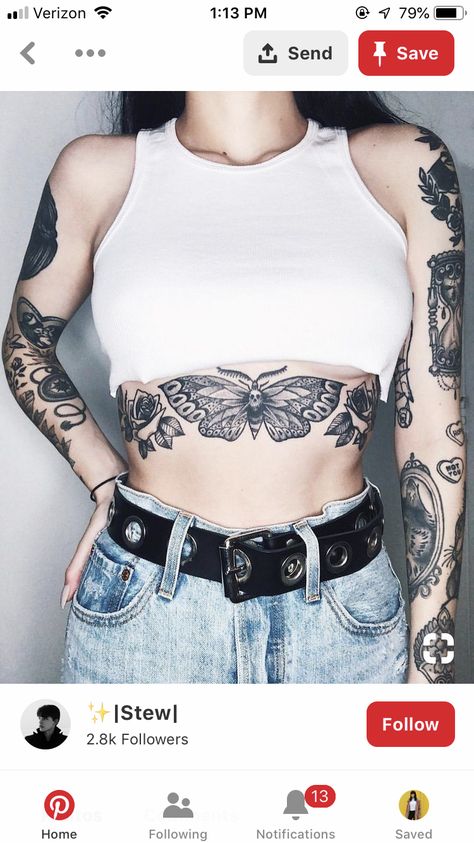 Under Bust Tattoos For Women, Abdomen Tattoos Women, Pocket Watch Tattoos, Stomach Tattoos Women, Belly Tattoos, Model Tattoo, Belly Tattoo, Girls With Sleeve Tattoos, Stomach Tattoos