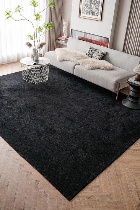 LIVEBOX Black Area Rug for Living Room 6'x9', Large Washbale Rug Fluffy Carpet for Bedroom, Non Slip Kids Rug for Boys Girls Room,Shag Faux Wool Rug for Teen's Dorm Office Home Décor Black Shag Rug Bedroom, Teen Room Rug, Living Room With Black Rug, Black Rugs In Living Room, Black Area Rug In Living Room, Black Rug Living Room Decor, Mens Living Room Decor, Black Bedroom Rug, Black Living Room Rug