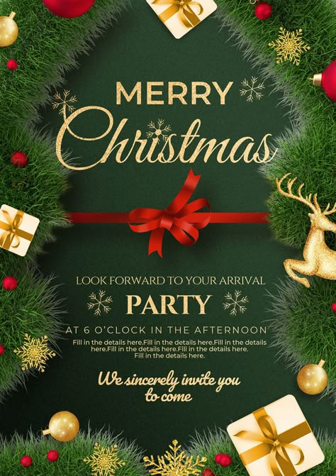 Merry Christmas Invitation Card, Creative Party Invitations, Poster Christmas Design, Christmas Ads Design, Christmas Poster Design Ideas, Christmas Invitation Background, Christmas Creative Poster, Christmas Creative Ads, Christmas Creative Design