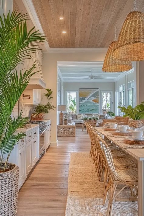 Fall in Love with these Coastal Kitchen Design Ideas | VIVA Coastal Galley Kitchen, Coastal Kitchen Design Ideas, Beach Kitchen Design, Lowcountry Kitchen, Contemporary Coastal House, California Coastal Kitchen, White And Timber Kitchen, Backsplash White Cabinets, Coastal Modern Kitchen