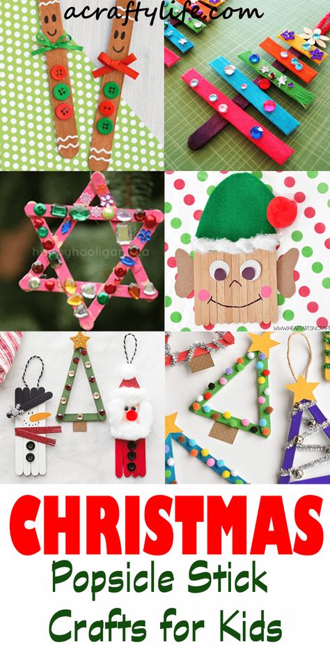 21 Fun Christmas Crafts with Popsicle Sticks - A Crafty Life Kindergarten Popsicle Sticks Activities, Reindeer Popsicle Stick Ornament, Christmas Crafts With Popsicle Sticks, Christmas Popsicle Stick Crafts, Crafts With Popsicle Sticks, Cute Christmas Crafts, Popsicle Craft, Stick Ornaments, Popsicle Stick Ornaments