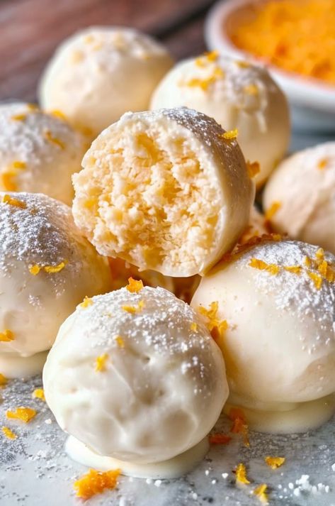 Indulge in creamy Orange Creamsicle Truffles! 🍊🍫 Perfect blend of citrus and chocolate for a sweet treat. Easy, no-bake recipe! #Dessert #Truffles #NoBake No Bake Orange Creamsicle Truffles, Orange Creamsicle Truffles Recipe, Easy Orange Dessert Recipes, Orange Desserts Easy, Cuties Oranges, Orange Truffles Recipe, Orange Dessert Recipes, Orange Creamsicle Truffles, Sweet Finger Foods