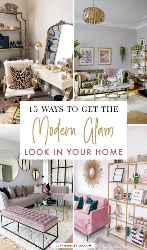 15 Ways to Get the Modern Glamorous Decor Look in Your Home. Use metallics, velvet, and cheetah print to get the glam decor style at home! Modern Glam Decor, Home Decor Business Ideas, Decor Business Ideas, Wall Niches, Glam Interior Design, Feminine Living Room, Modern Glam Living Room, Designs For Living Room, Glamorous Home