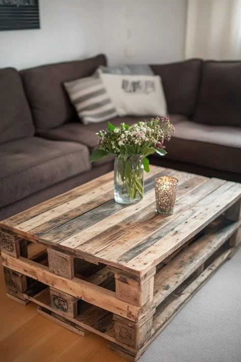 "Elevate your living space with the charm of a DIY Pallet Wood Coffee Table! 🛠️☕ Perfect for those who love repurposing materials into stylish furniture. 🌟✨ #RusticDecor #DIYFurniture #PalletDesign" Pallet Living Room Table, Diy Out Of Pallets, Pallet Wood Kitchen Table, Wood Pallet Projects Diy Furniture Ideas, Pallet Table Ideas Diy Projects, Wood Tv Stand Ideas, Table With Pallets, Coffee Table Out Of Pallets, Pallet Table Outdoor