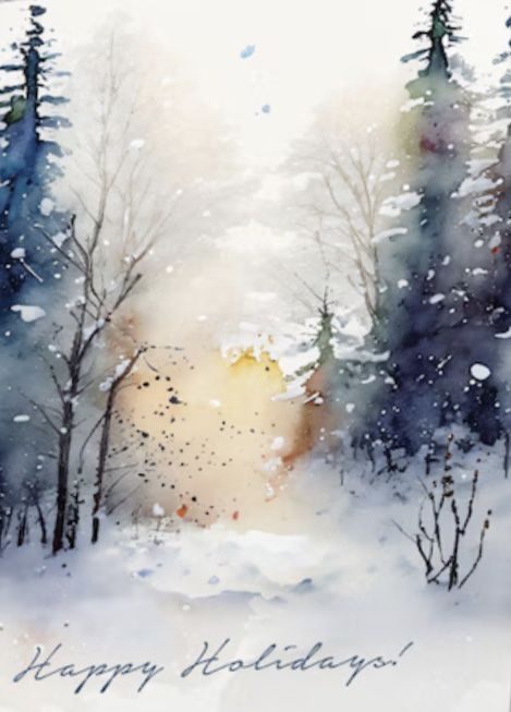 Winter Forest Watercolor, New England Watercolor, Watercolor Winter Landscape Tutorial, Metallic Watercolor Painting Ideas, Winter Scene Watercolor, Bookmarker Ideas, Watercolor Winter Scenes, Watercolor Painting Inspiration, Painting Doodles