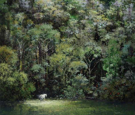 Dreamlike Paintings by Eric Roux-Fontaine Imagine Forests Filled With Domestic Trappings | Colossal French Forest, Night Paintings, Huge Art, Just Let Go, Surreal Images, French Wall Art, Garden Mural, Oil Colour, Texture Illustration