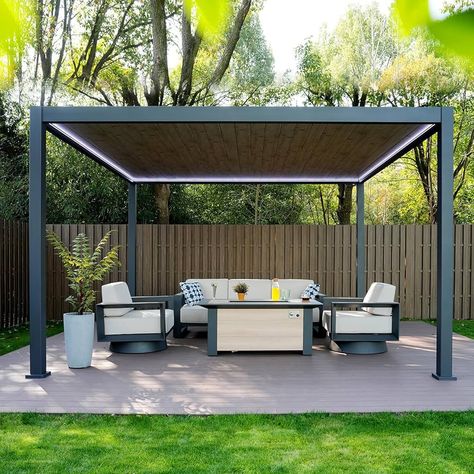 Amazon.com : Mirador 12'x13' 111A Gazebo Shade Tent with LED, Portable Gazebo Shelter for Patio, Backyard, Deck, Lawns,Takasho : Patio, Lawn & Garden Roof Led Lights, Wall Pergola, Pergola Metal, Swimming Pool Area, Affordable Outdoor Furniture, Shutter Wall, Tiny Backyard, Modern Gazebo, Portable Gazebo