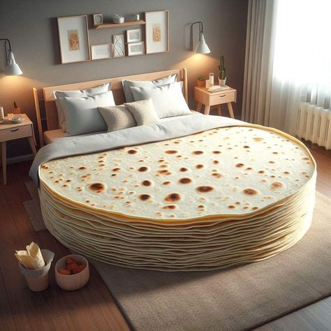 Tortilla toss and turn: When you're so hungry you can't decide between sleep and a snack 😂 Ugly Bedroom, Weird Beds, Unusual Beds, Dresses With Flowers, Funny Furniture, Food House, Boy Toddler Bedroom, Luxury Homes Exterior, Childrens Bathroom