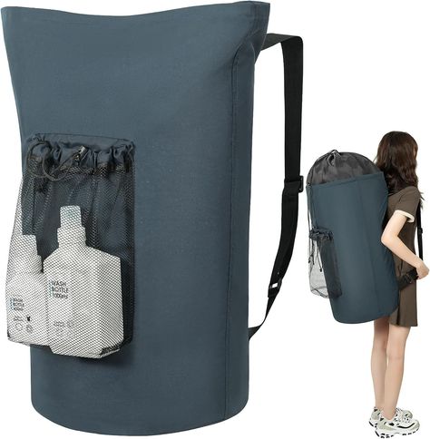 115L Extra Large Travel Laundry Hamper Bag with Mesh Pocket & Adjustable Shoulder Straps Laundry basket bag with Drawstring for College Dorm,Laundromat,Apartment,Students (Dark Grey) College Laundry Basket, Hanging Hamper, College Laundry, Grey Laundry, Dorm Laundry, Bag For College, Laundry Bags, Heavy Weights, Dorm Room Essentials