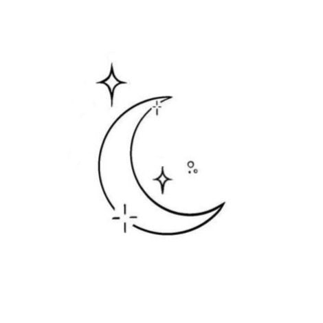 Easy Moon Tattoo, Simple Moon Star Tattoo, Moon And Star Line Tattoo, Moon With 3 Stars Tattoo, Moon Tattoo Designs Simple, Small Moon Tattoos For Women Simple, Moon With Sparkles Tattoo, Small Moon Hand Tattoo, Tiny Tattoos To Represent Children