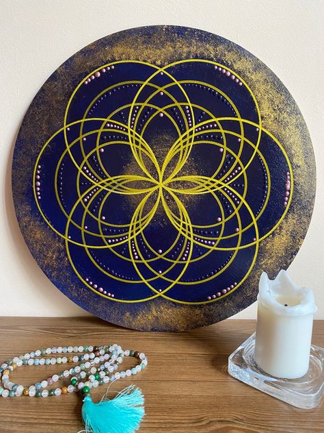 Sacred Geometry Art Mandalas, Fibonacci Art, Acrylic Painting Wall, Geometry Mandala, Sacred Geometry Mandala, Sacred Geometry Patterns, Original Canvas Art, Sacred Geometry Symbols, Art Meditation