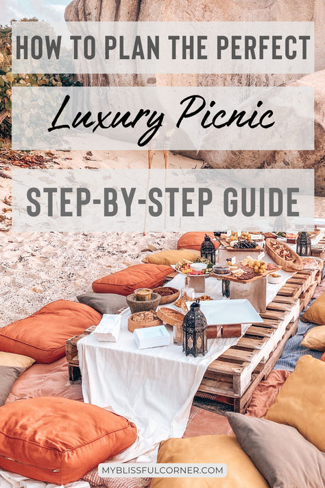 Want to celebrate a special occasion with a Luxury Picnic Experience and not sure where to start? with this step y step guide you'll be able to plan and set up a Luxury Picnic Party and get Aesthetic Picnic Ideas. Read the blog to find out more about how to DIY a Luxury Beach Picnic and a Luxury Picnic Dinner. Luxury Beach Picnic Setup, Diy Beach Dinner Set Up, Boho Beach Picnic Party, Fancy Picnic Setup, Beach Picnic Party Ideas, Diy Birthday Picnic, Fancy Picnic Ideas, Diy Picnic Set Up, Beach Party Set Up