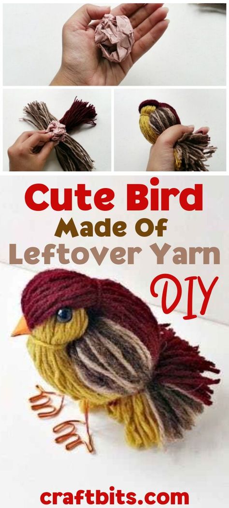 Yarn Crafts For Kids, Easy Yarn Crafts, Leftover Yarn, Diy Yarn Crafts, Yarn Craft, Bird Crafts, Cute Bird, Yarn Diy, Adult Crafts