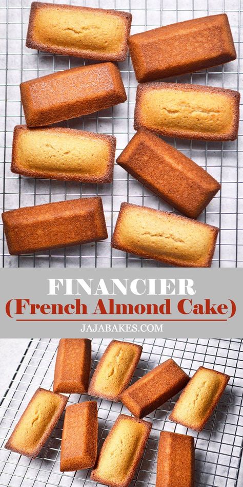 Financier Cake Recipe, Brown Butter Financier, Almond Flour Pastries, Fanciers Desserts, Authentic French Desserts, French Deserts Easy, Coffee Pairings Food, French Bakery Recipes, Lemon Financier