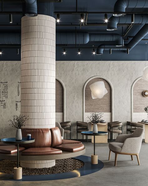 Modern Restaurant Design, Decoration Restaurant, Cafe Shop Design, Interior Design Photography, Column Design, Modern Restaurant, Lobby Design, Bar Design Restaurant, Cafe Interior Design