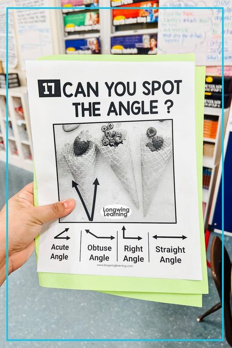 Exploring angles beyond worksheets is a fantastic approach to refresh your students' knowledge of identifying various types of angles in geometry. Engaging them in activities that involve movement or geometry projects can be a fun and effective way to reinforce their understanding of angles. These activities are particularly useful for upper elementary students, as they prepare to advance their studies in geometry and math. Geometry Project, Angles Activities, Hands On Angles Activities, Types Of Angles Project, Teach Angles, Angles Math Activity, Angle Relationships 7th Grade, 4th Grade Writing Prompts, Angle Activities