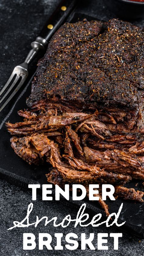 you love smoked brisket, you've come to the right place! We LOVE to make this smoked brisket recipe for special occasions, and for feeding big crowds! This makes a perfectly flavored smoked beef brisket that's so tender it just falls apart when you cut into it. Be sure to print your free recipe card below! Smoker Recipes Brisket, Brisket Marinade, Smoked Beef Brisket Recipes, Beef Brisket Sandwich, Barbecue Brisket, Brisket Flat, Brisket Oven, Brisket Recipes Smoked, Traeger Grill Recipes