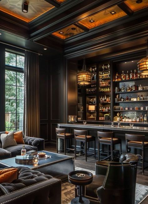 Whiskey Room Ideas, Bar Lounge Room Ideas, Masculine Centerpieces, Home Lounge Room Bar, Zigarren Lounges, Bar Lounge Room, Speakeasy Decor, Bourbon Room, Whiskey Lounge