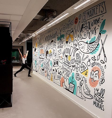 Wall Graphics Office, Office Wall Graphics, Emirates Airlines, Doodle Wall, Office Mural, Office Wall Design, School Interior, School Murals, Cafe Wall