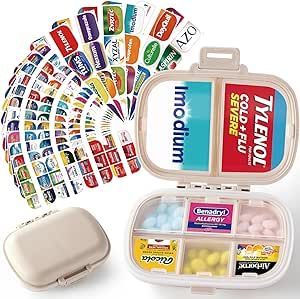 Amazon.com: Travel Pill Organizer Box w/ 338 Brand Labels & 30 White Labels, 8 Compartments Small Pill Case Medicine Kit, Portable Pocket Purse Pharmacy, Daily Weekly Vitamin Supplement Medication Holder - Khaki : Health & Household Purse Medicine Kit, Purse Pharmacy, Travel Medicine Kit Diy, Medicine Box Diy, Diy Medicine Organizer, What's In My Purse Essentials, Travel Medicine Kit, Travel Pill Organizer, Medicine Kit