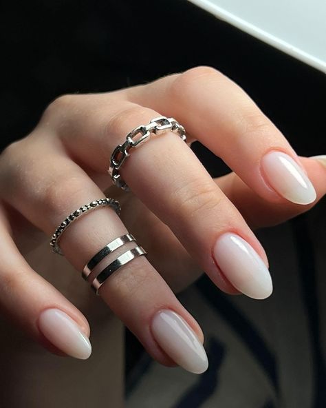 Milky French Manicure Nails, Soft Milky White Nails, Short Oval Milky Nails, Milky Ombré Nails, Milky Round Nails, Milky White Nails Sparkle, Ombre Milky White Nails, Milky French Manicure Square, Milky Biab Nails