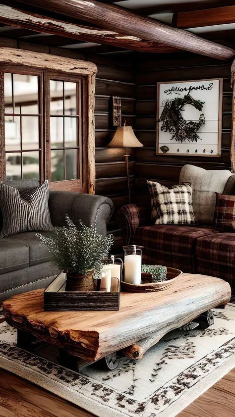 27+ Farmhouse Living Room - Rustic Living Room Designs House Coastal, Log Cabin Interior, Cabin Living Room, Modern Rustic Living Room, Aesthetic House, Log Cabin Decor, Cabin Interiors, Cabin Living, Cabin Style