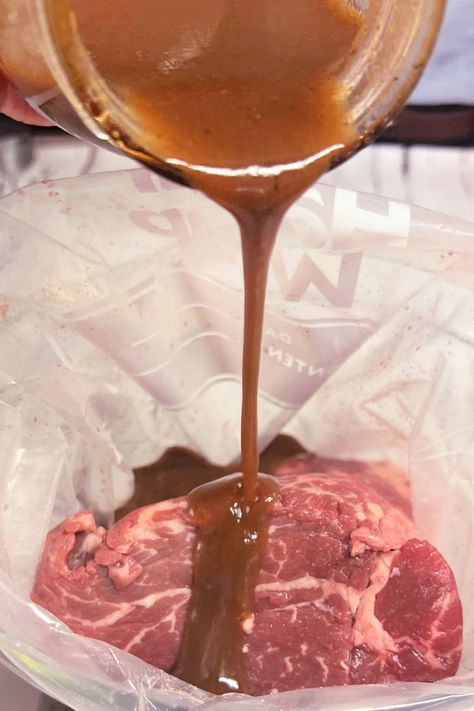 Pouring-Beef-Marinade Marinate Fillet Mignon, Marinate Roast Beef, Beef Tenderloin Steak Marinade, Meat Marinade Recipes Beef, Beef Tenderloin Recipes Grilled Marinade, Filet Mignon Recipes Grilled Marinade, Tenderloin Marinade Beef, Marinade For Filet Mignon Steaks, Beef Tenderloin Marinade Recipes