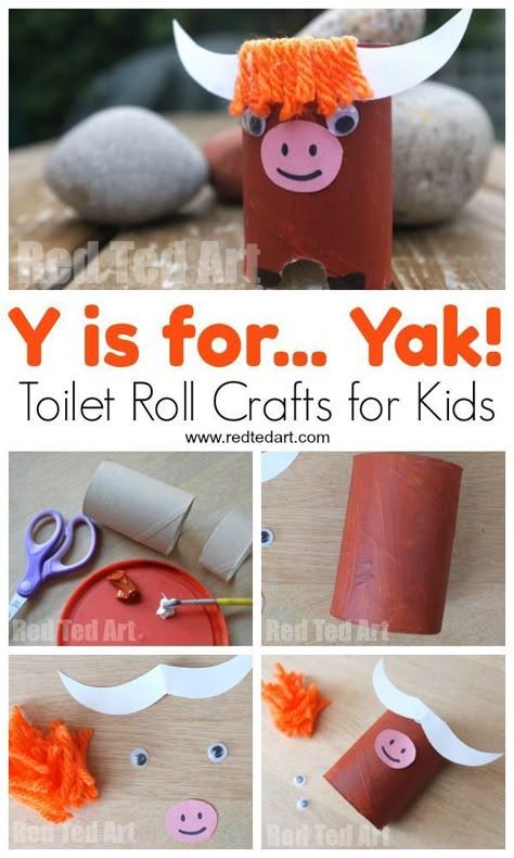 Toilet Paper Roll Yak - Y is for Yak - We love #Toiletpaperroll crafts and this CUTE #Yak is just brilliant. Super easy TP Roll Craft #forPreschool and #Kids! A great addition to any #Alphabet learning skills! Letter Y Yak Craft, Yak Craft, Burns Night Activities, Y Is For Yak, Burns Night Crafts, Letter Y Crafts, Animal Paper Craft, Paper Craft Ideas For Kids, Burns Day