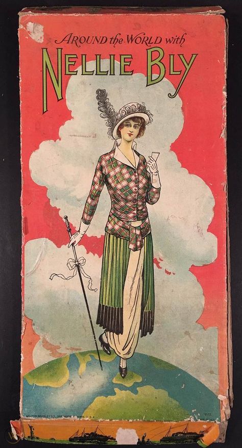 Game Cover Art, Victorian Games, Nellie Bly, Vintage Board Game, Game Cover, Races Style, Small Travel Bag, Vintage Board Games, Game Boards