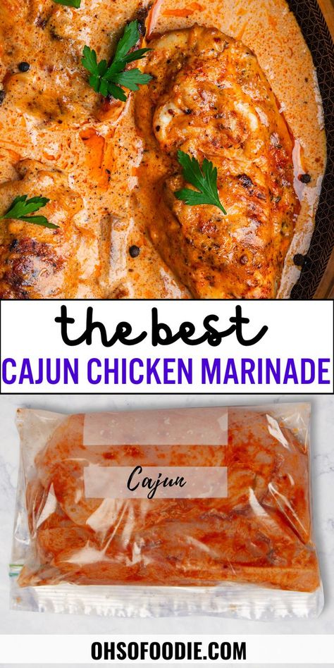 Text reads Cajun Chicken Marinade How To Marinade Chicken, Homemade Chicken Marinade For The Grill, Chicken Mayo Marinade, Jalapeno Chicken Marinade, Quick Chicken Marinade Recipes, Chicken Marinade Ideas, Cajun Marinated Chicken, Bbq Chicken Marinade Baked, Flavorful Chicken Marinade