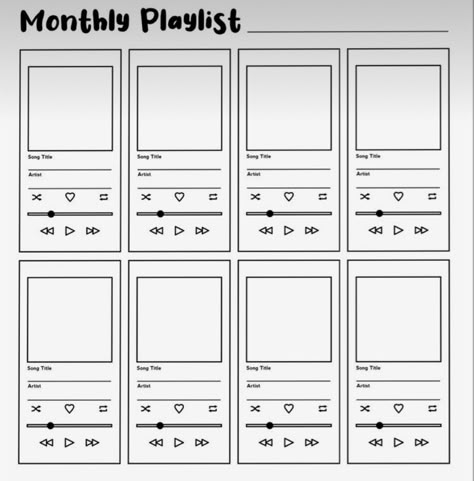 Monthly Playlist Template, Music Playlist Journal, Song Tracker, Playlist Printable, Music Journal Ideas, Music Tracker, Music Bullet Journal, Playlist Bullet Journal, Magazine Spread