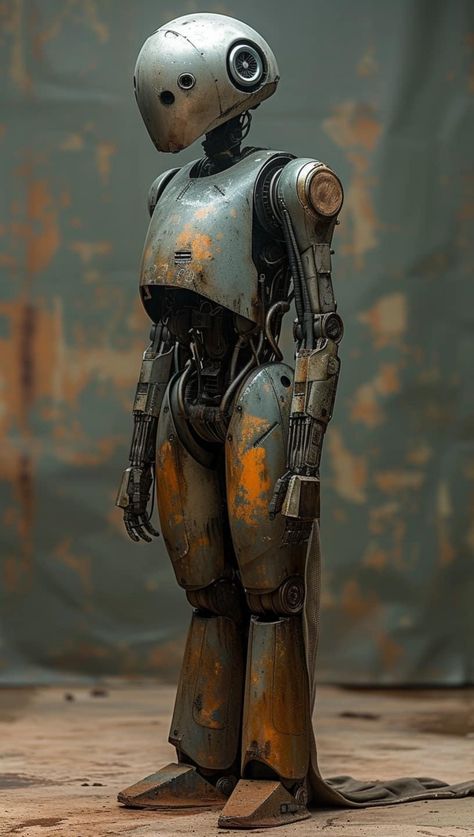 Old Robot, Scrap Robot Concept Art, Overgrown Robot Art, Junkyard Robot Concept Art, Old Robot Concept Art, Rusty Robot Art, Science Fiction Design, Robot Sculpture, Retro Robot