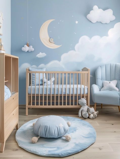 Designing Your Baby Boy’s Room – TastyInteriors Nursery Ideas Sky Theme, Light Blue Baby Room, Baby Blue Nursery Boy, Baby Boys Room Ideas, Nursery Room Ideas Boy, Nursery Ideas Boy Themes, Baby Boy Nursery Room Inspiration, Light Blue Nursery Boy, Boy Nursery Ideas Blue