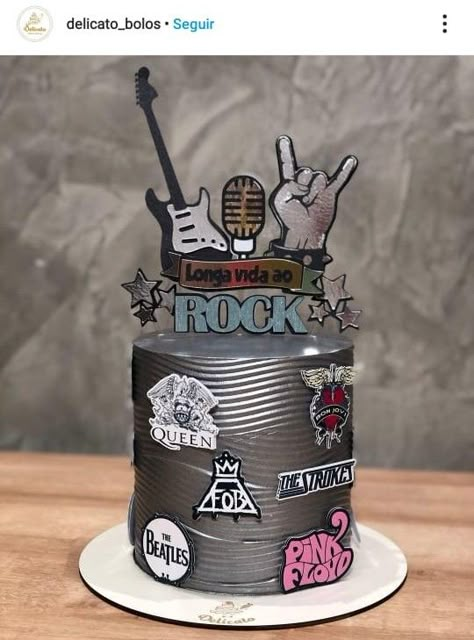 Rock Roll Birthday Cake, Rock And Roll Themed Cake, Rock N Roll Cake Pops, Rock Band Cake, 80s Rock Cake, Rock N Roll Cake Birthday, Rock And Roll Cake Ideas, Rock N Roll Birthday Cake, Punk Rock Cake