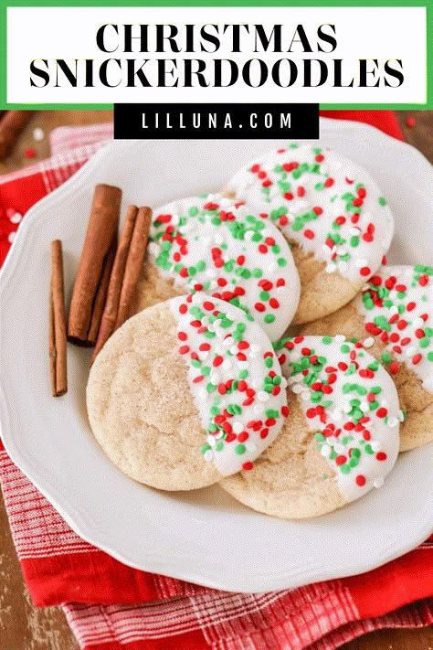 Super soft white chocolate dipped snickerdoodles are chewy and full of cinnamon. They are one of our favorite cookies!! #christmassnickerdoodles #cookies #snickerdoodles #whitechocolate #christmascookies Christmas Snickerdoodles, How To Make Snickerdoodles, Pillsbury Christmas Cookies, Christmas Holiday Food, Snickerdoodle Bread, Snickerdoodle Cookies Easy, Unique Diy Crafts, Amazing Snacks, Chocolate Christmas Cookies