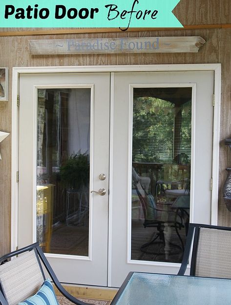 patio door before painting Painted French Doors Exterior Patio, Painting Patio Doors Black, Exterior French Doors Patio, Patio Door Makeover, Patio French Doors, Diy French Doors, Morton Homes, Glass Door Ideas, Painted French Doors