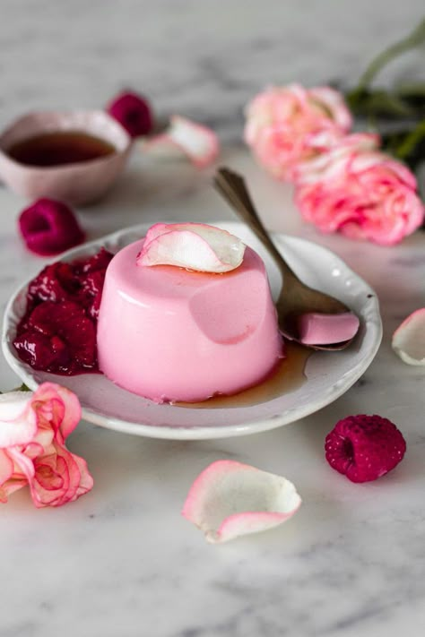 This Rose Panna Cotta is perfect for all sorts of festive occasions because of its rich rose taste and lingering pistachio flavor. Bake With Shivesh, Pink Dessert, Panna Cotta Recipe, Think Food, Fancy Desserts, Dessert Shop, Cute Desserts, Recipes Dessert, Food Cakes