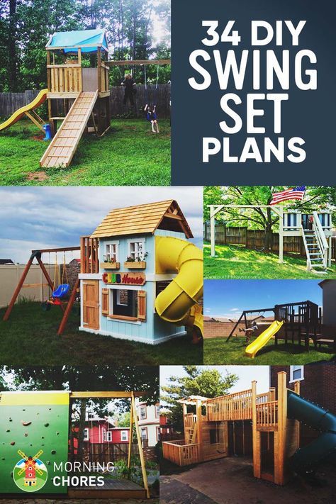 34 Free DIY Swing Set Plans for Your Kids’ Fun Backyard Play Area Diy Swing Set, Playset Plans, Swing Set Plans, Swing Set Diy, Backyard Playset, Diy Swing, Play Area Backyard, Backyard Kids Play Area, Backyard Swings